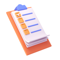 3d white clipboard icon task management todo check list on orange plane background. Work project plan concept, fast checklist, isolated transparent png. productivity checklist png