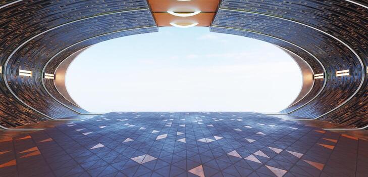 Hyperloop Pipe Technology Modern Neon Light Show Room Sci Fi Neon Laser Light Scene Tunnel Spaceship Empty Tunnel Science fiction 3D illustration photo