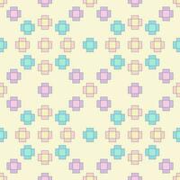 Seamless pattern of a Pixelate Flower 8 Bit in pink, blue, and purple pastel color on yellow background, Vector for fabric, wrapping, wallpaper, textile