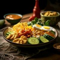 gado-gado indonesio tradicional alimento. mezcla desde hervido o vapor vegetal servido con maní salsa concepto por ai generado foto