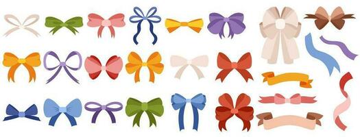 Simple hand drawn ribbon bow collection. Bowknot for decoration, big set of bowtie vector