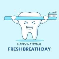 Vector graphic of tooth holding a toothbrush cute cartoon good for national fresh breath day