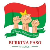 Vector graphic of Happy Burkina Faso Independence Day for greeting card with clenched fist and ribbon