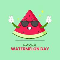 Vector graphic of funny watermelon wearing sunglasses cartoon suitable for national watermelon day