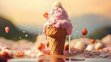 Ice cream illustration background design, summer vibes, ice cool photo
