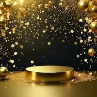 premium  golden podium with sparkle on it photo