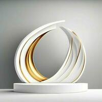 3d white podium with abstract wave photo