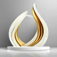 3d white podium with golden wave photo