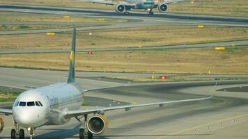 FRANKFURT AM MAIN, GERMANY JULY 19, 2017 - Airbus A320 Condor braking after landing at 07L. Fraport, Frankfurt, Germany video