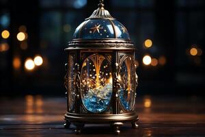 Eid mubarak and ramadan kareem greetings with islamic lantern and mosque. Eid al fitr background. Eid al fitr background of window concept by photo