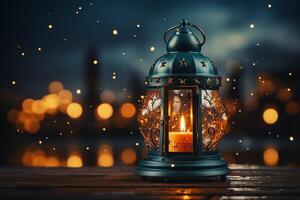 Eid mubarak and ramadan kareem greetings with islamic lantern and mosque. Eid al fitr background. Eid al fitr background of window concept by photo