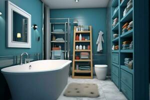 Interior design of a nice modern bathroom. 3D rendering modern toilet or bathroom in hotel or house concept by AI Generated photo