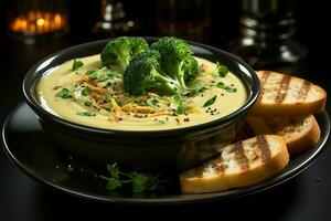 A delicious vegetables soup food in a bowl. Winter food and high protein soup meal concept by AI Generated photo