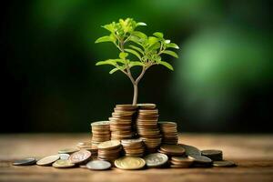 Business growth with a growing tree on a coin. Showing financial developments. Financial planning concept by AI Generated photo