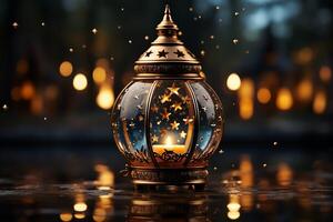 Eid mubarak and ramadan kareem greetings with islamic lantern and mosque. Eid al fitr background. Eid al fitr background of window concept by photo