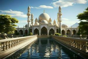 Awesome buildings of mosque in ramadan vibes. Ramadan kareem eid mubarak islamic mosque concept by AI Generated photo