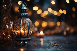 Eid mubarak and ramadan kareem greetings with islamic lantern and mosque. Eid al fitr background. Eid al fitr background of window concept by photo