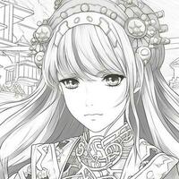 Fantasy Anime Girl Coloring pages photo