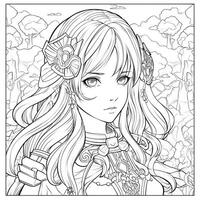 Fantasy Anime Girl Coloring pages photo