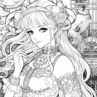 Fantasy Anime Girl Coloring pages photo