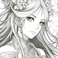 Fantasy Anime Girl Coloring pages photo