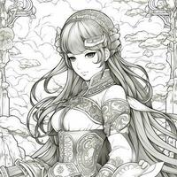 Fantasy Anime Girl Coloring pages photo