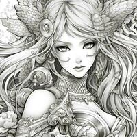 Fantasy Anime Girl Coloring pages photo