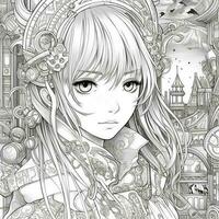 Fantasy Anime Girl Coloring pages photo