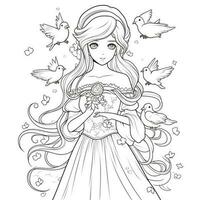 Fantasy Anime Girl Coloring pages photo