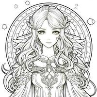 Fantasy Anime Girl Coloring pages photo