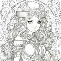 Fantasy Anime Girl Coloring pages photo