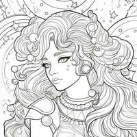 Fantasy Anime Girl Coloring pages photo