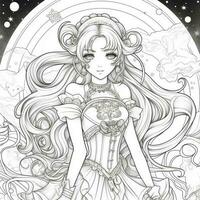 Fantasy Anime Girl Coloring pages photo