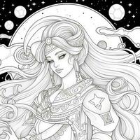 Fantasy Anime Girl Coloring pages photo