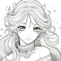 Fantasy Anime Girl Coloring pages photo