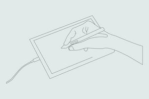 tablet with sensory touchscreen using by hand with fingers vector