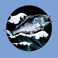 tuna fish in wave illlustration vector