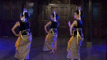 een groep van Javaans dansers presteert een traditioneel dans in voorkant van de koning video