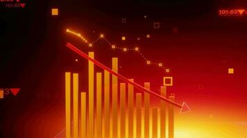 Markt Aktie, 3d rot Bar Graph fallen Nieder folgenden das Pfeil auf Tablette, 4k Auflösung. video