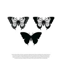 Silhouette of butterfly. Set of butterflies of different shapes. Monochrome vector illustration on white background.