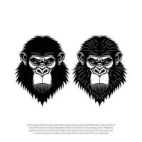 Angry gorilla head, apes head, Monkey vector template logo. Black and white logo isolated. Vector illustration, ferocious.