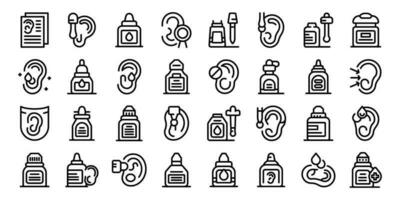 Ear drops icons set outline vector. Doctor bottle vector