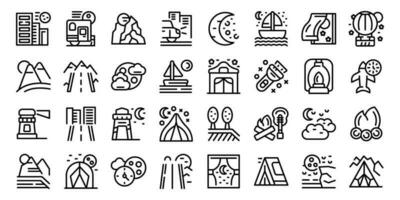 Nighttime adventures icons set outline vector. Night vibes vector