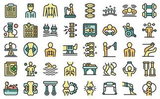 Physiotherapy icons set vector flat