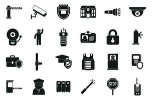 School security guard icons set simple vector. CCtv agent vector