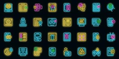 Parental control icons set vector neon