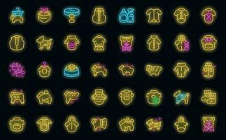 Clothes for cats and dogs icons set vector neon