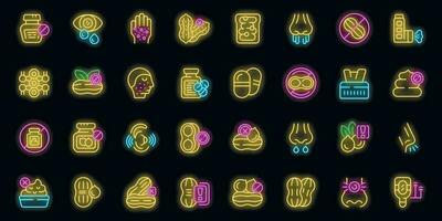 Allergy to peanuts icons set vector neon