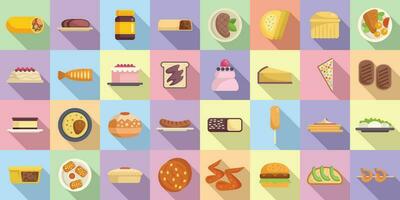 Australian cuisine icons set flat vector. Cake fresh vector