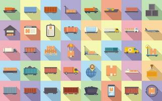 Freight traffic icons set flat vector. Cargo goods vector